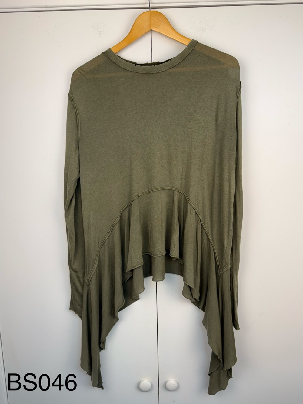 BP. Nordstrom Olive Green Asymmetrical Ruffle Hem Top M